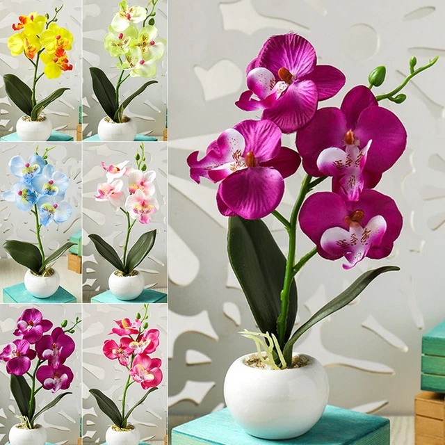 Künstliche Orchidee Im Topf Kunst Blumen Orchideen Phalaenopsis Pflanze-Neu