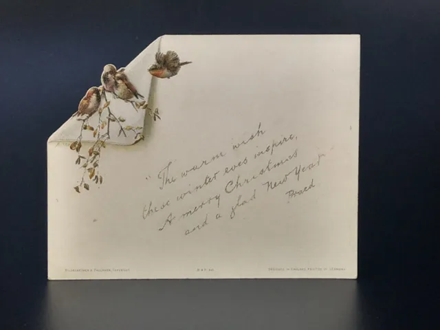 Couple of birds, die cut Victorian Greetings card Hildesheimer & Faulkner c1880