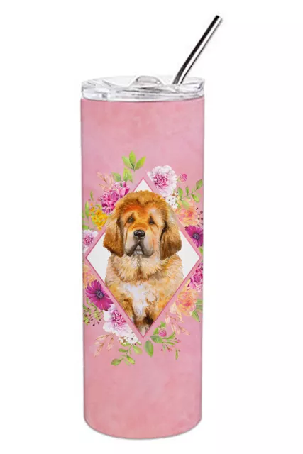 Tibetian Mastiff Pink Flowers Stainless Steel 20 oz Skinny Tumbler CK4189TBL20