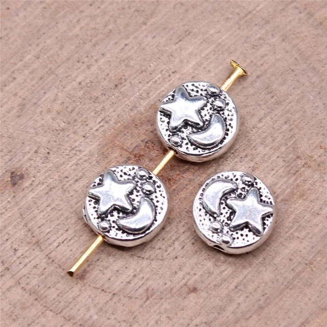 140 piezas espaciadoras de estrellas lunares de plata tibetana 9x9 mm hazlo tú mismo fabricación de joyas C15134