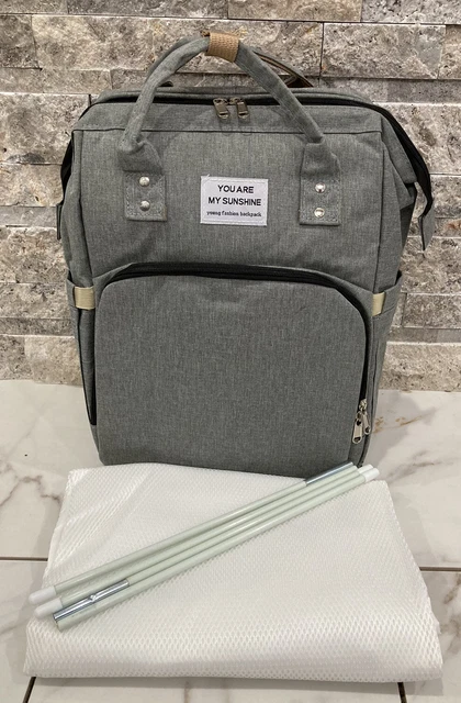 3 in 1 GRAY Diaper Bag Backpack, Baby Portable Crib, Bassinet Bed Changing Mat N 12