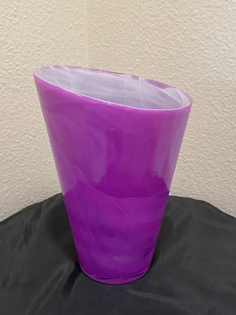 Sea Glasbruk Purple Art Glass Vase Kosta Sweden Sea Candy White Recycled Tilted
