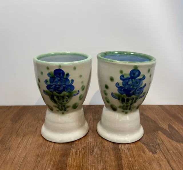 M.A. Hadley Pottery Bouquet Double Egg Cups Set of 2 Studio Pottery Art Pottery