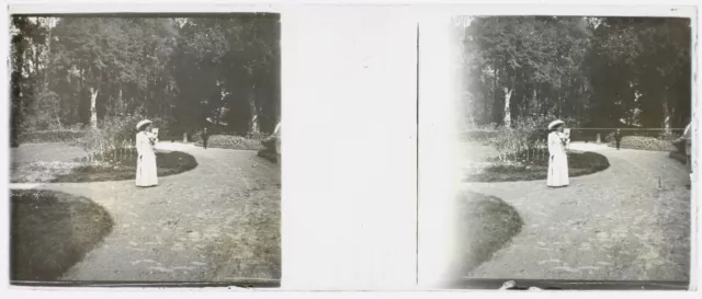 Women's Garden Fashion Photo Stereo Glass Plate Vintage V34L2n 2