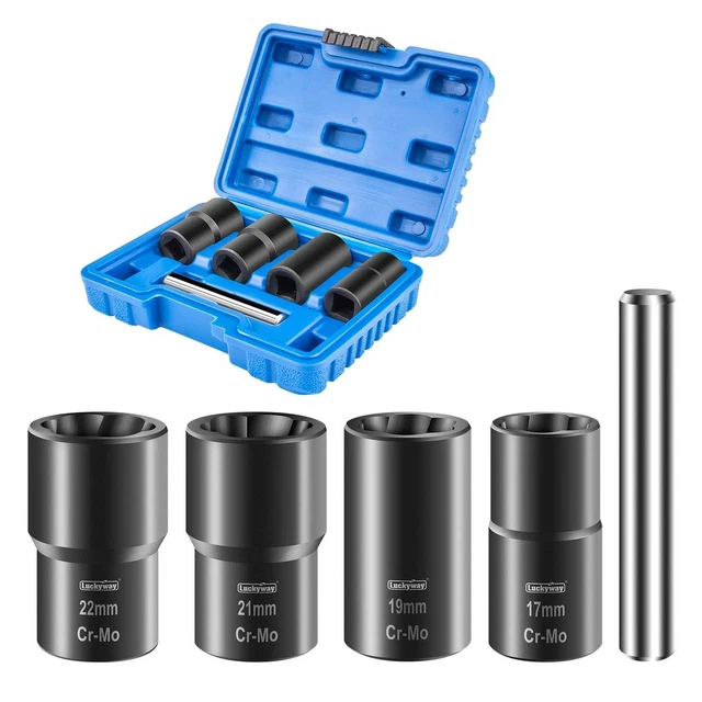 5-Piece Twist Socket Set Lug Nut Remover Extractor Tool Metric Bolt and Lug Nut