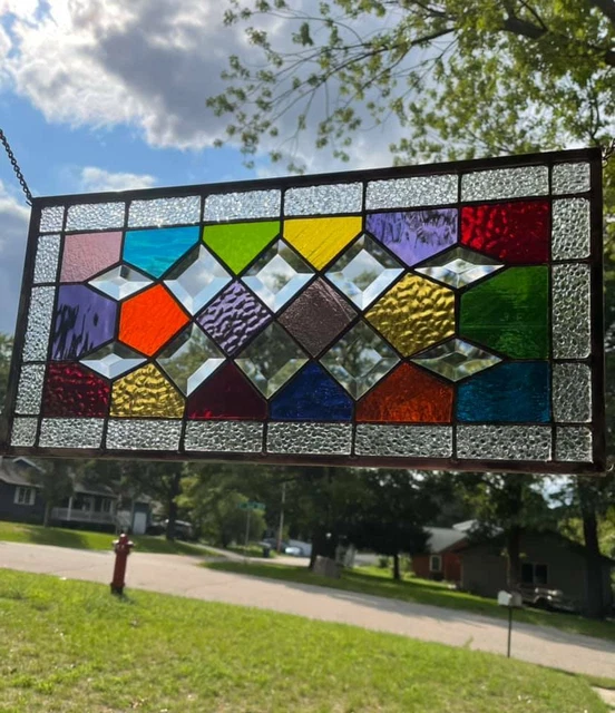 Beveled Stained Glass Abstract Window - 10 x 20 MADE TO ORDER #21