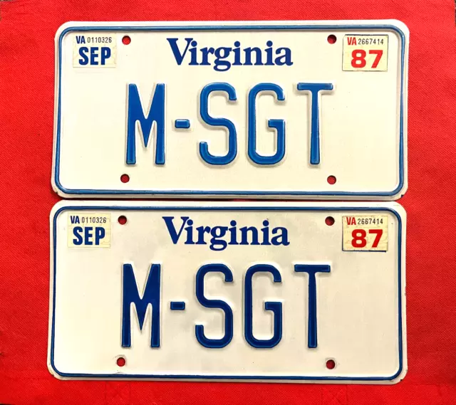 1987 Virginia License Plate Pair M-SGT ......... Expired / Vanity / Personalized