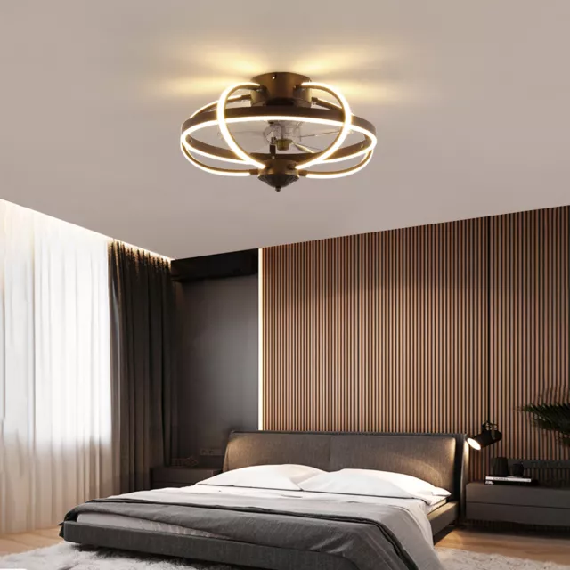 Modern Cage Ceiling Fan Light Dimmable LED Chandelier Lamp with Remote Control