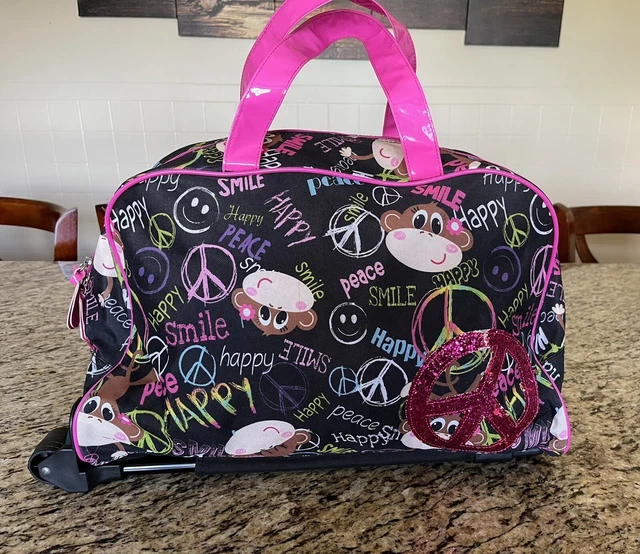 Justice Rolling Carry On Travel Book Bag Luggage Pink Pre-owned