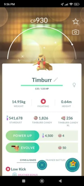 Pokémon Go * Shiny Timburr Eingetragener Handel 20.000 Sternenstaub
