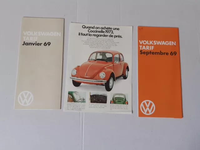 Catalogue Brochure Volkswagen Tarif 1969 + Depliant Coccinelle 1973