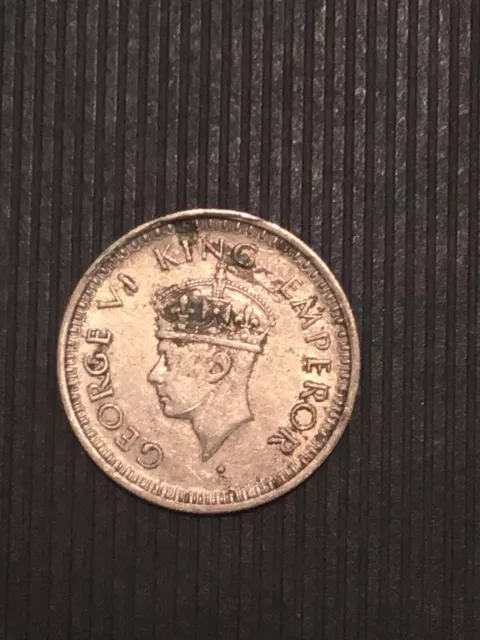 India Silver 1/4 Rupee 1944 Large Rare British India King George VI Coin WW2