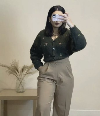 ZARA OVERSIZE Brodé Vert Cardigan sold 