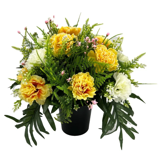 Arlet Amarillo Blanco Clavel Flor Artificial Junto a la Tumba Cementerio Memorial Arran