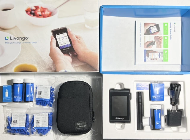 Kit de medidor conectado Livongo con tiras reactivas folleto de solución de glucosa