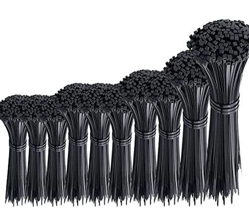 1000 Pcs Black Cable Zip Ties Assorted Sizes 4/6/8/10/12 Inch Heavy Duty Plas...