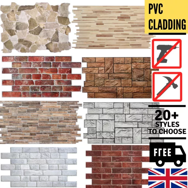 Stone Brick Effect PVC Plastic Wall Covering Panels Decorative Cladding Tiles ✅