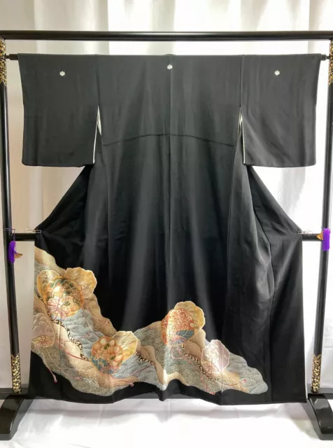 Vintage Japanese Silk kimono -Kuro tomesode with Beautiful motifs