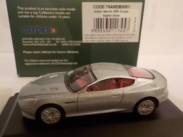 Model Cars. Aston Martin DB9, Silver, Oxford Diecast 1/76 New Special Offer in D