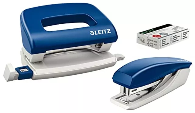 Locherset Metall Heftgerät Leitz Blau Nexxt Serie Büromaterial Heftklammern OVP