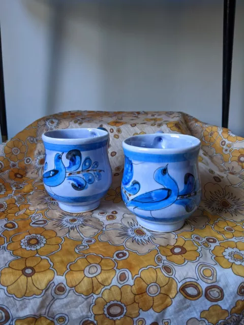 pair blue mid century bird Mexican mugs studio pottery unique fantastic Kitsch