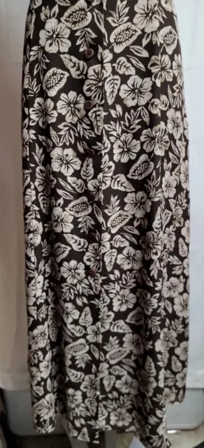 Vintage Coldwater Creek Sz 8 Long Brown Tan Floral Tropical Maxi Shirt Dress 3