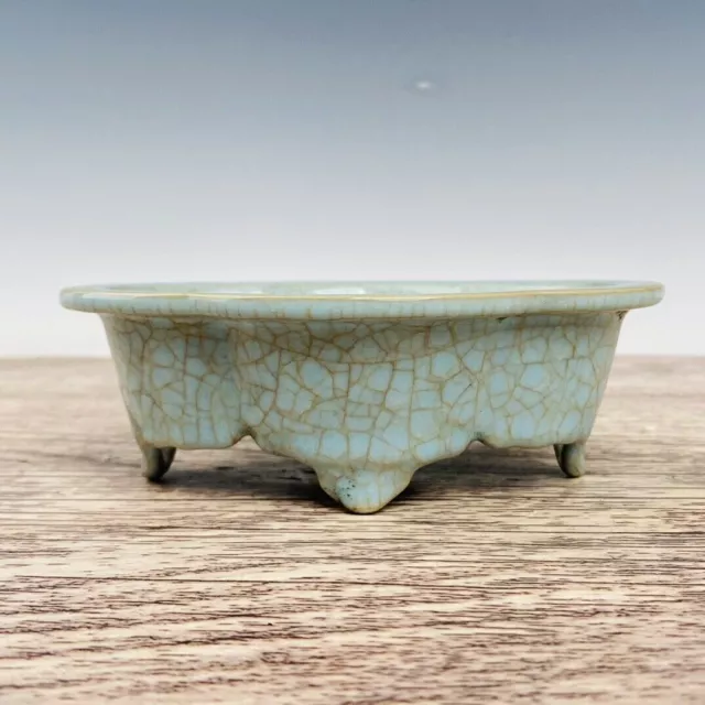 6.7" China Porcelain Song dynasty ru kiln cyan Ice crack Four foot Brush Washer
