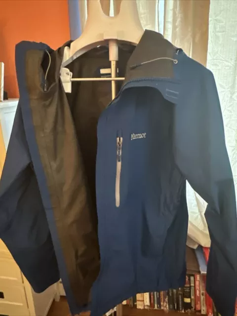 Men’s Marmot Optima GORE-TEX Minimalist Hooded Paclite Waterproof Blue Jacket L