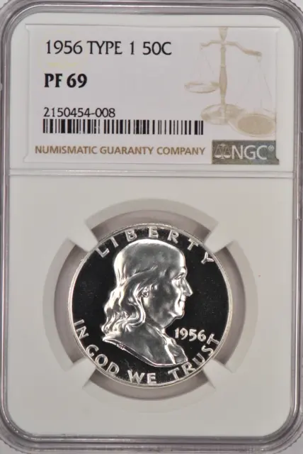 1956 TYPE 1 Franklin Half Dollar Proof NGC PF 69 PR69 Frosty Coin 50C