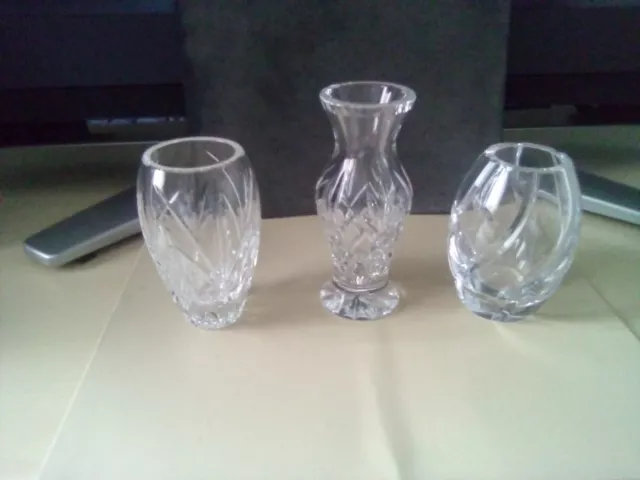 3 x Tyrone  Cut Crystal Vases -Ex Cond - Stamped - NO BOXES. see Desc. FREE POST
