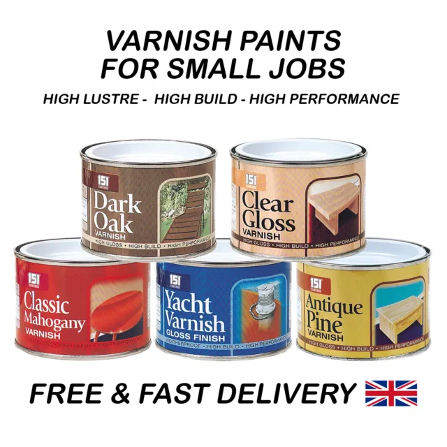 Small Jobs Varnish Paint 180ml Tins Clear Gloss Yacht Antique Pine Dark Oak