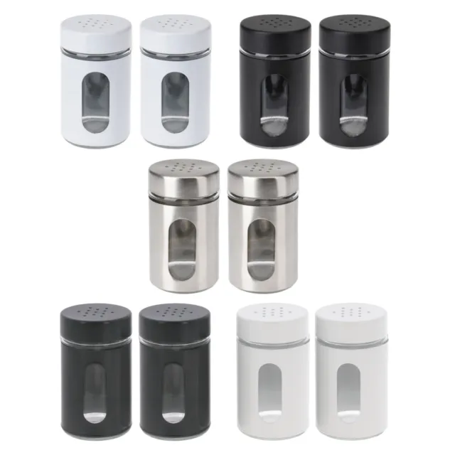 Salt And Pepper Shakers Pots Set Glass Dispensers Cruet Jars Metal Cover Cap Lid