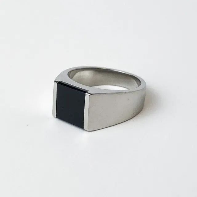 Onyx Minimalist Signet Ring Men and Women Mens Minimal Ring Silver Signet Ring