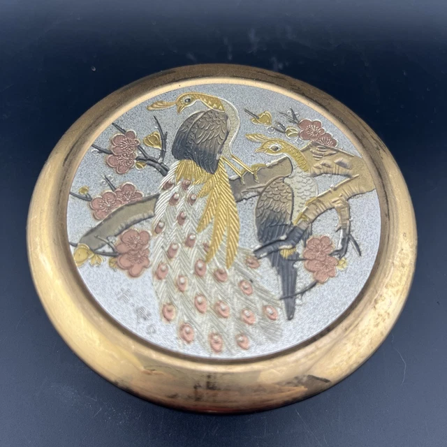 THE ART OF Chokin Plate 24K Gold Edged Silver Gilding Bird Stand Box