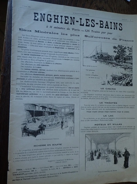 ENGHIEN LES BAINS eaux sulfureuses publicité papier ILLUSTRATION 1903