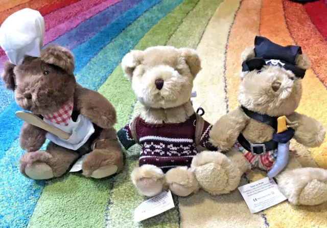 Teddy Bear Collection, three plush  themed bears with own descriptive label.