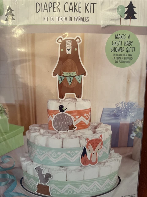 Baby Diaper Cake Kit 3 Tier Design Baby Shower Gift New! Woodland Animals