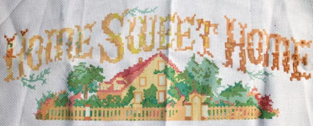 Preloved Home Sweet Home Cross Stitch Canvas, partially completed