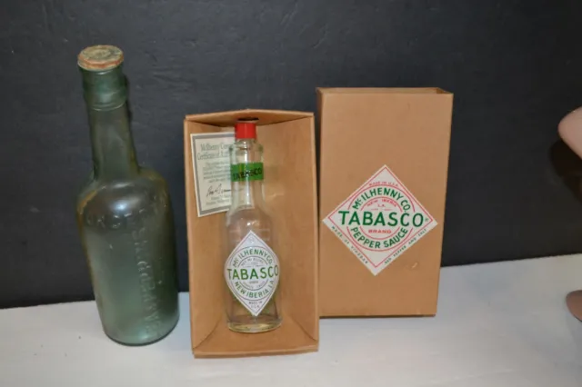 2 Vintage Tabasco Bottles Antique & collector & Vintage Antique w stopper Bundle