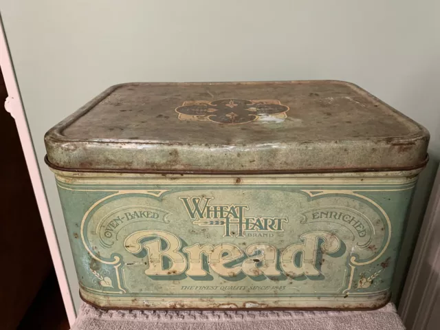 Vintage Rustic Wheat Heart Metal Bread Box Large Tin Storage 70S Decor Farmhouse