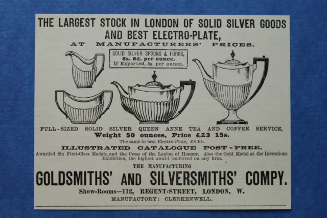 WL5e) Werbung Goldsmiths & Silversmiths Co 1887 Silver Goods London England UK