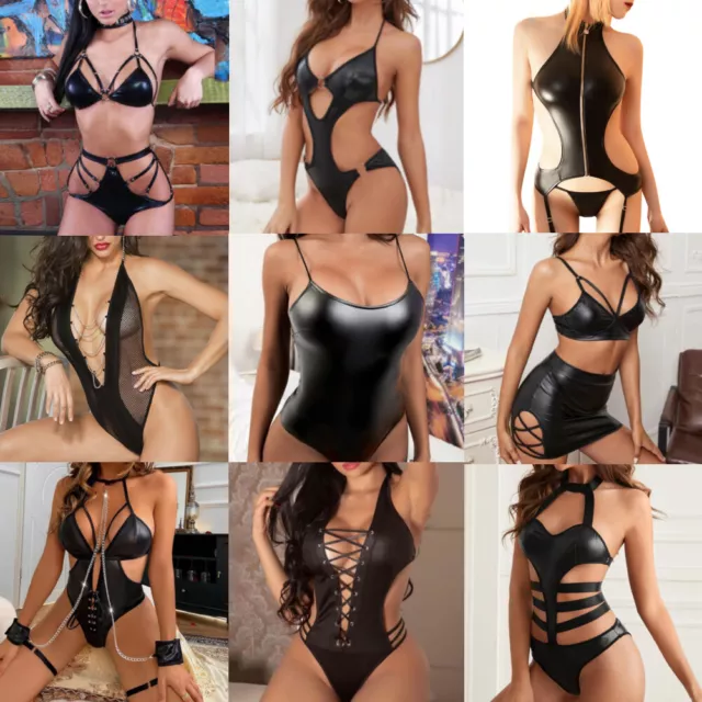 Damen Sexy Spitze/Leder Dessous Erotik Reizwäsche Nachtwäschen Bodycon Nachthemd