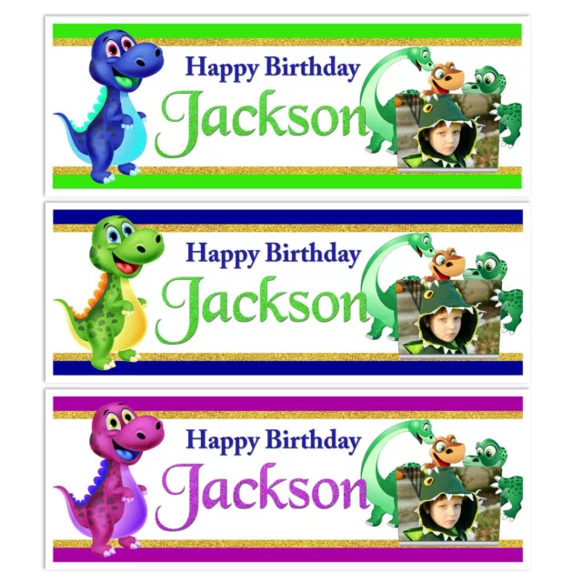 Personalised Dinosaurs Banner Add A Photo Name Birthday Party Wall  Kids Boys