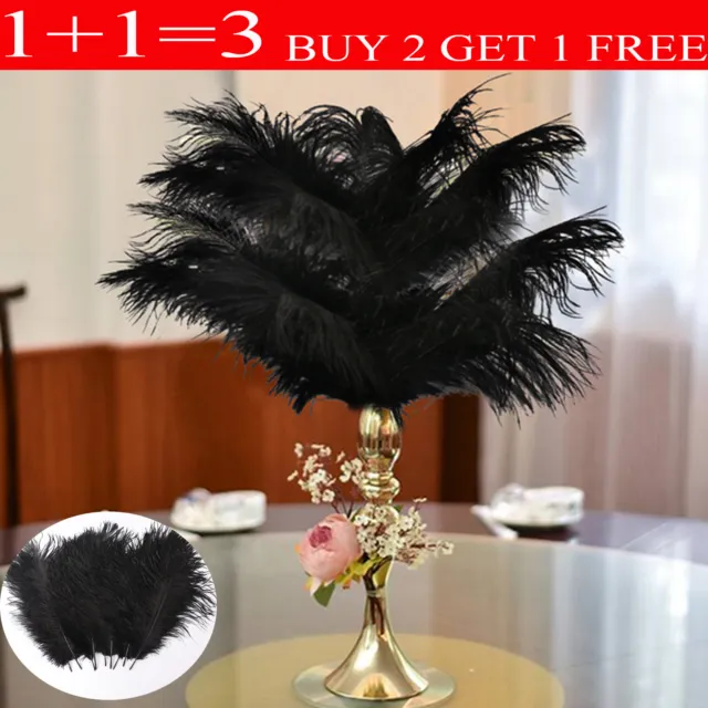 10X Large Ostrich Feathers Party Ornament Costume Craft Long Plume Black 25-30cm