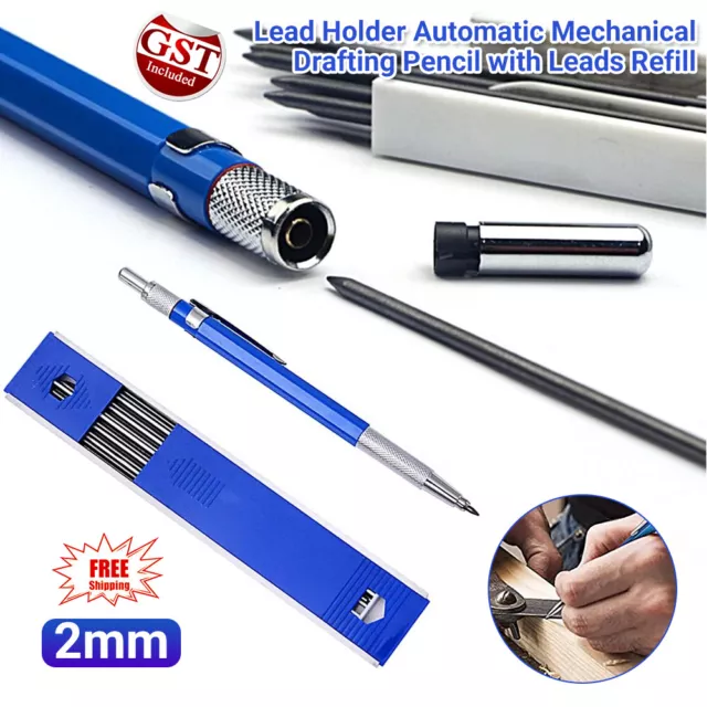 UP 2SETS 2MM Blue Mechanical Leadholder Clutch Pencil W/ 12 x 2B 2mm Lead