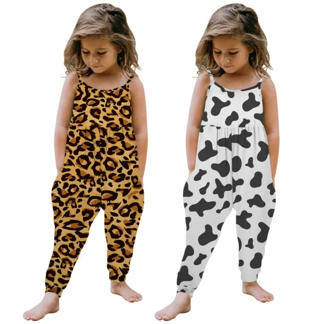 Toddler Kids Baby Girls Summer Strap Romper Jumpsuit Casual Pants Outfits Print