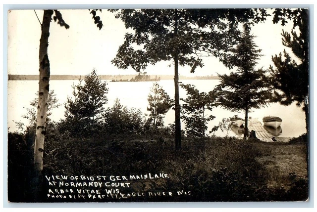 1923 St. Germain Lake Normandy Parfitt Court Arbor Vitae WI RPPC Photo Postcard