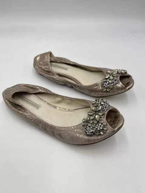 Vera Wang Lavender Women's Luna Jeweled Ballerina Flat Metallic Leather 10.5