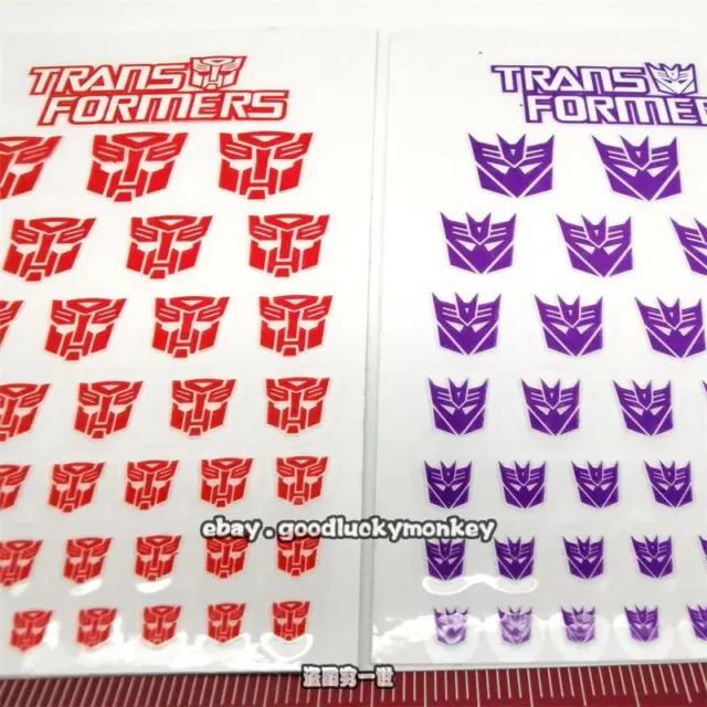 Two Transformer Autobot Red Decepticons Purple G1 Symbol Logo Sign Sticker Decal