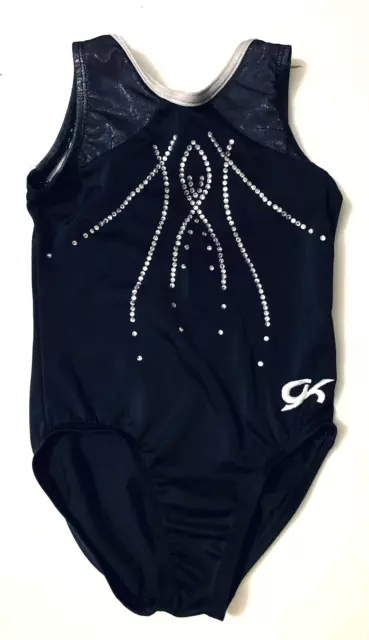 GK Elite CS Competition Gymnastics Leotard Child Small Black Nylon Rhinestones